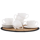 ZESTAW 6 FILIŻANEK ZE SPODKIEM 250ML BIAŁE KOMPLET 6 OSÓB + SPODEK PRĄŻEK porcelanowe do kawy i herbaty, gładkie
