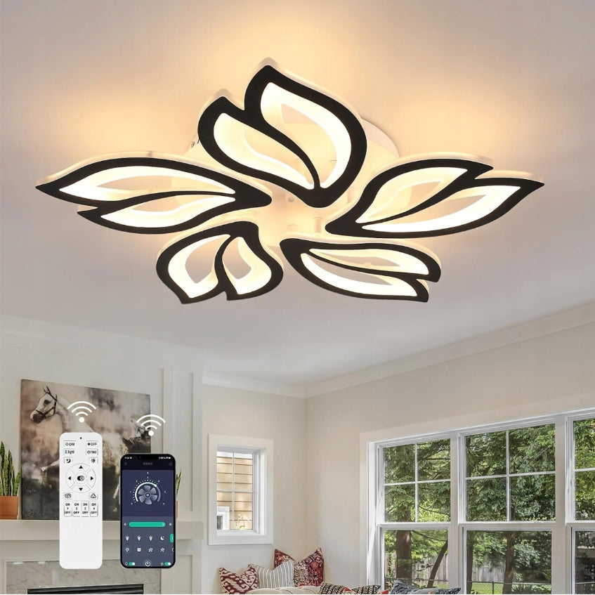 Lampa Sufitowa LED Plafon Ściemniacz Nowoczesny Żyrandol z pilotem i aplikacją 45W czarna aluminiowa oprawa wisząca 5