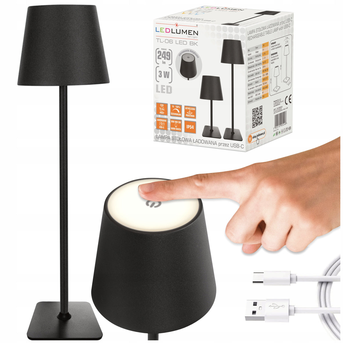 Lampka nocna na biurko biurkowa do czytania sypialni LED lampa stołowa USB oświetlenie do pracy, czarna aluminiowa