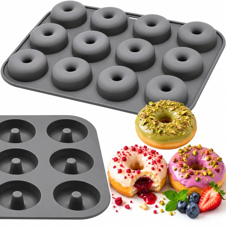 Forma silikonowa do pieczenia donatów pączków oponek 12 gniazd foremka na doughnuts, do domowych deserów i słodkich