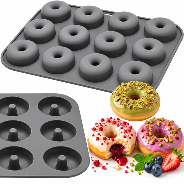 Forma silikonowa do pieczenia donatów pączków oponek 12 gniazd foremka na doughnuts, do domowych deserów i słodkich wypieków