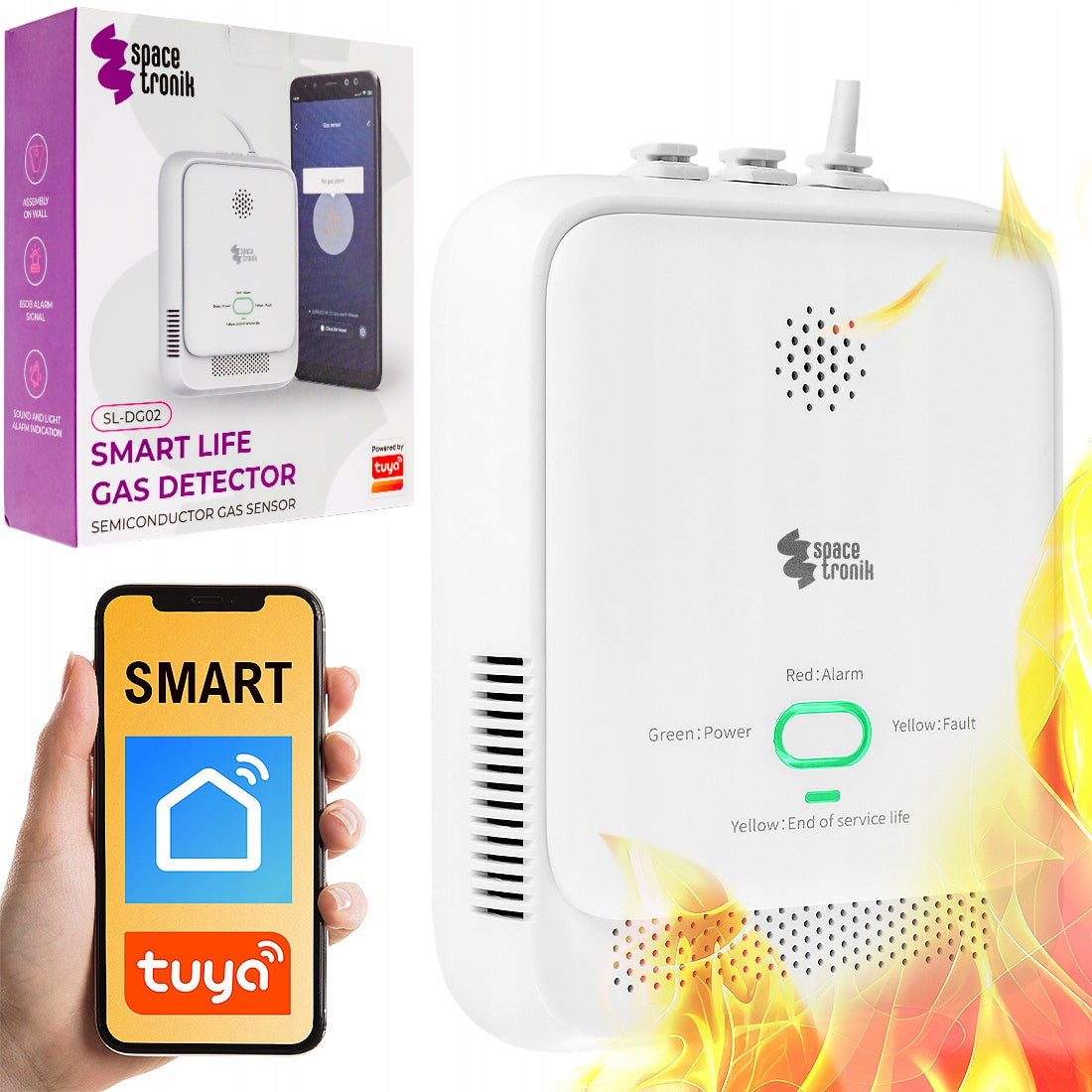 Inteligentny czujnik gazu ziemnego metan 85dB LPG Tuya WiFi Aplikacja detektor wycieku, alarm dźwiękowy, zasilanie