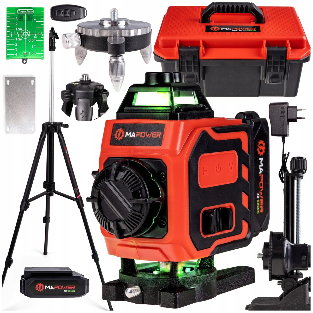 Laser krzyżowy poziomica laserowa 4D płaszczyznowa zielony + statyw 120cm niwelator do prac remontowych, 16 wiązek