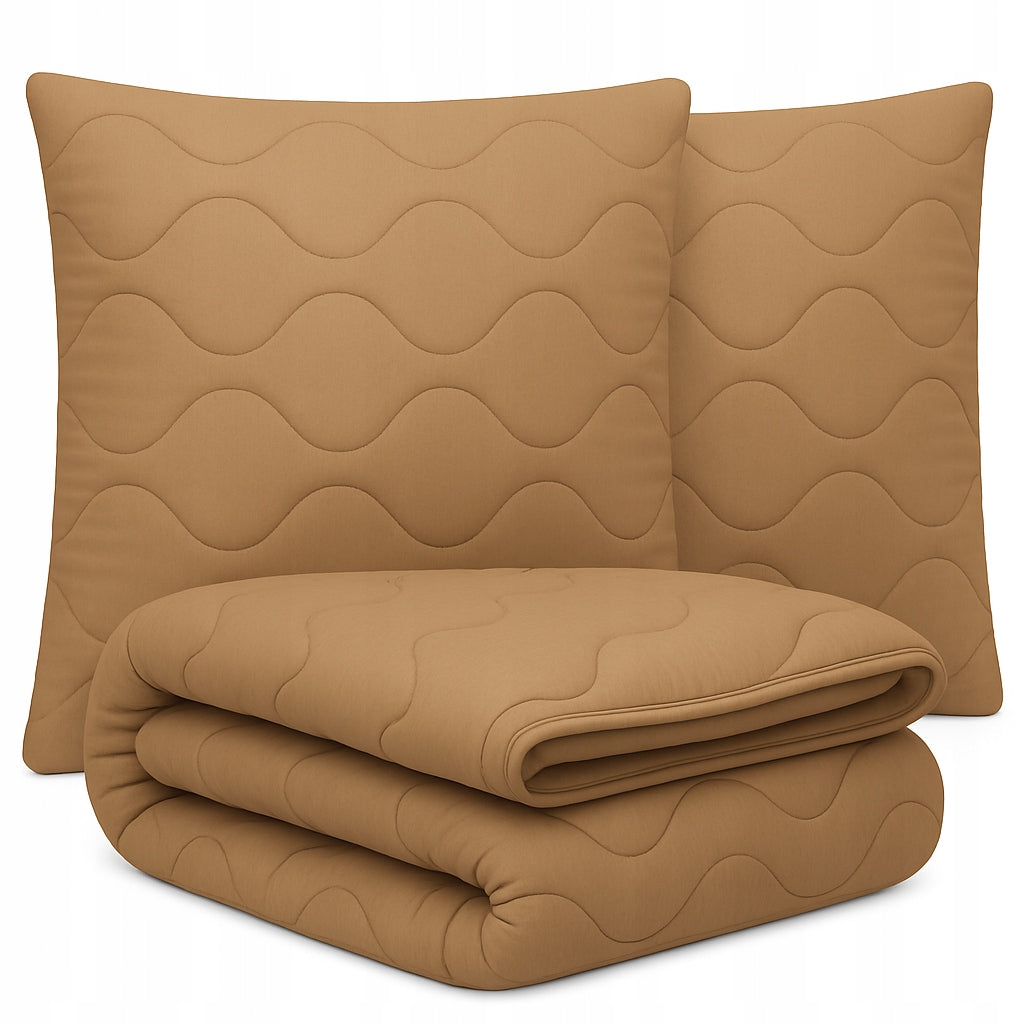 Zestaw całoroczny latte kołdra ciepła puszysta 160x200 + 2 poduszki 70x80 mikrofaza, antyalergiczna, do prania w