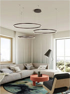 LAMPA WISZĄCA 3 RINGI SUFITOWA żyrandol 100W PILOT 40/60/80 xxl TUYA PAMIĘĆ czarna oprawa LED z aluminium do salonu i