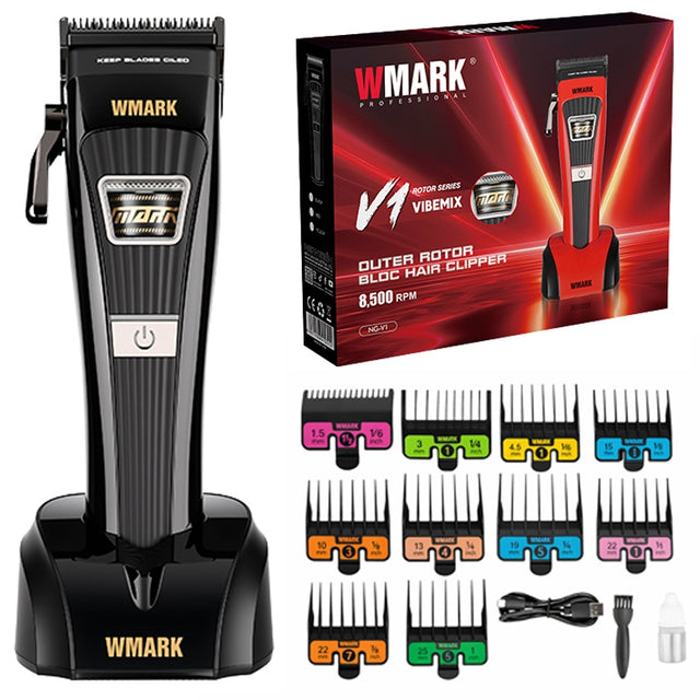 Wmark NG-V1B Maszynka do włosów Profesjonalna Barber 8500RPM bldc + Stacja czarny
