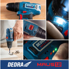 Wiertarko-wkrętarka akumulatorowa 12V DEDRA MAUS 2Ah 32Nm USB-C LED 2 biegi do wiercenia i wkręcania, montażu mebli i