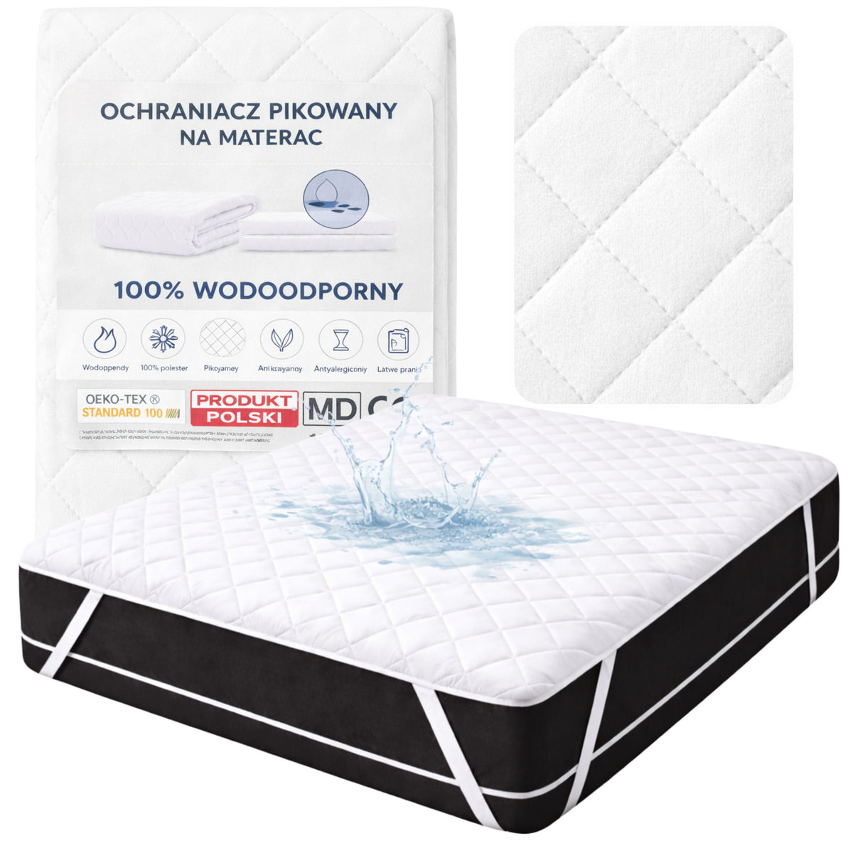 Ochraniacz na Materac 160x200 Wodoodporny Pikowany Antyalergiczny Oeko-Tex mata ochronna na łóżko podkład higieniczny