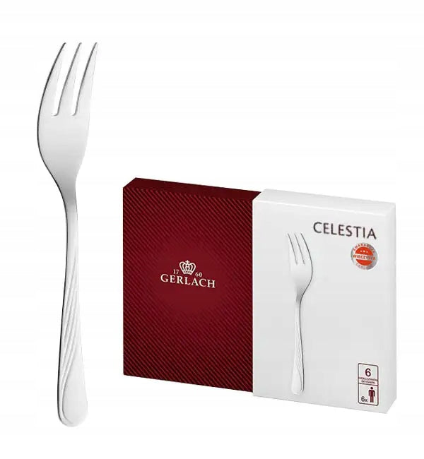 Gerlach celestia Komplet Widelczyki do ciasta 6 el pudełko 6 os połysk sztućce deserowe, metalowe, wielorazowe, mycie w zmywarce, opakowanie