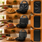Opiekacz do kanapek panini grill toster elektryczny gofrownica 3W1 mocny nominalna czarny