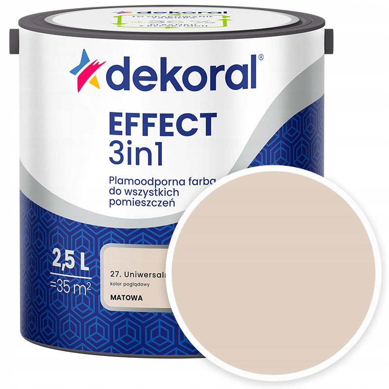 Dekoral Effect 3w1 Farba plamoodporna matowa uniwersalny beż 2,5l do malowania ścian, lateksowa, wydajność 14 m²/l
