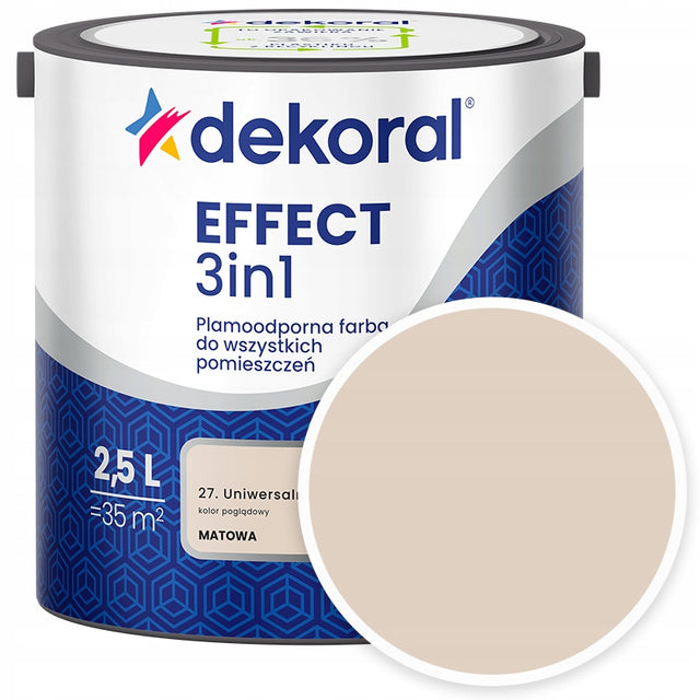Dekoral Effect 3w1 Farba plamoodporna matowa uniwersalny beż 2,5l do malowania ścian, lateksowa, wydajność 14 m²/l