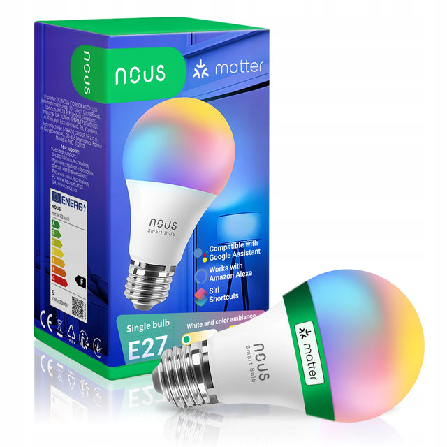 Nous P3 Inteligentna Żarówka wifi RGB E27, Kompatybilna z Matter źródło światła do lampy, 800 lm, 9 w, barwa dzienna 6500 K