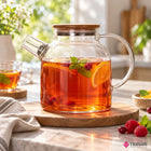 Szklany Dzbanek z Metalowym Sitkiem i Pokrywą do Herbaty Ziół Napojów 1,8L naczynie z filtrem, lemoniada, kompot, woda