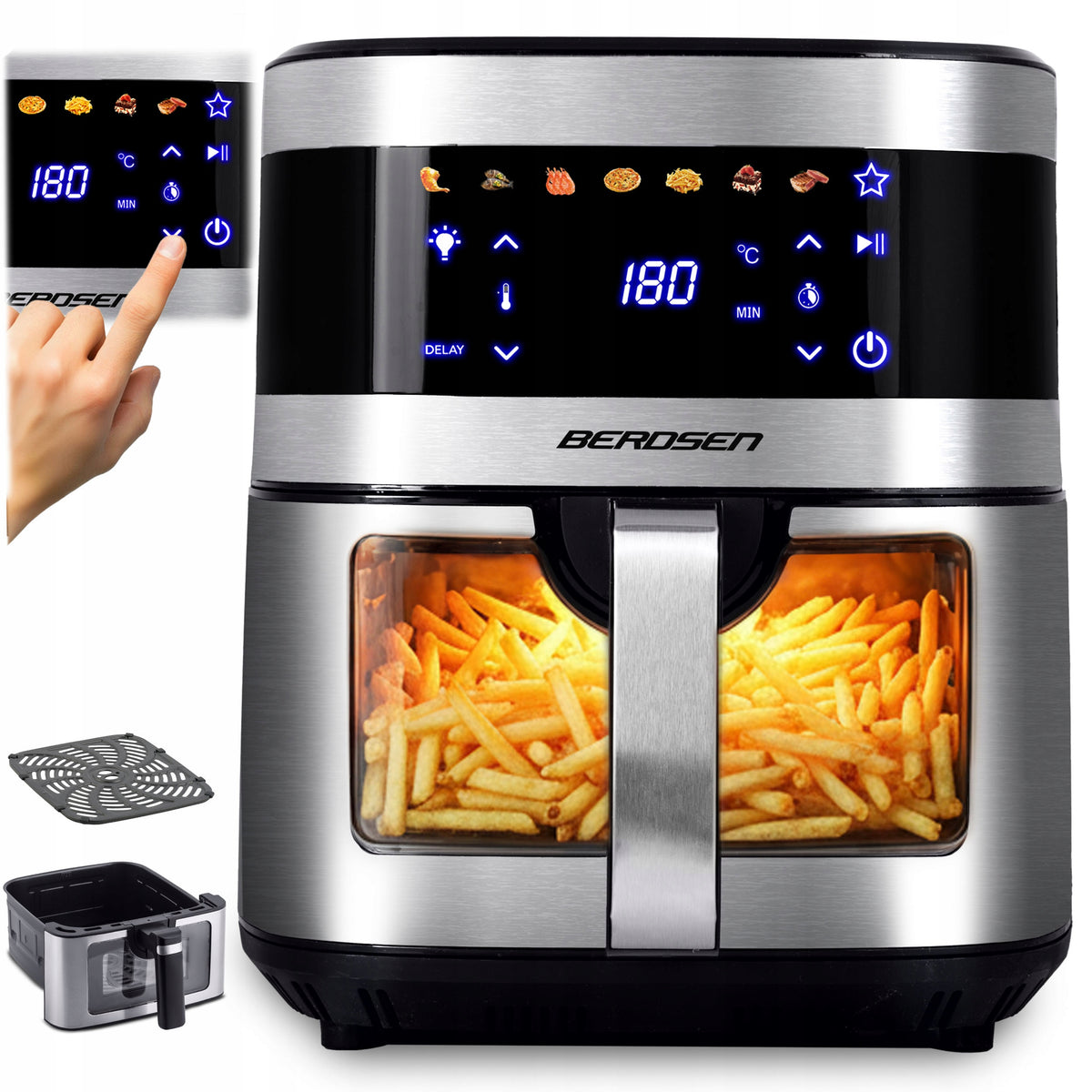 Frytkownica beztłuszczowa XL AIR fryer duża frytownica 9,1l berdsen 1700W czarny