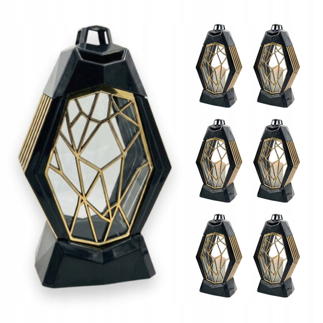 6x zniczy szklanych świeca Wszystkich Świętych Lamel Mały Złoty Witraż 28cm lampion nagrobny LED na cmentarz, dekoracja i ozdoba grobu