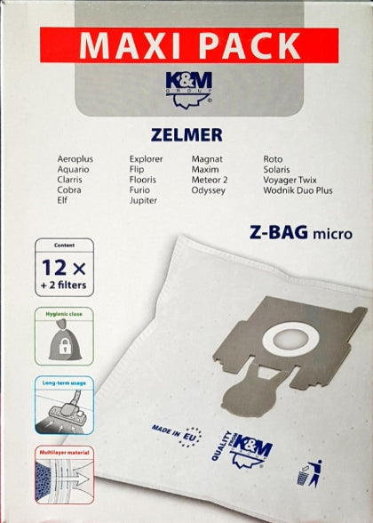 Worki z-bag micro maxi tekstylne zamienniki do odkurzacza, 12 sztuk, filtr hepa, zapach do odkurzacza