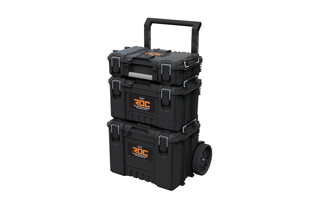 Zestaw 3 skrzynek Keter ROC PRO gear 2.0 organizer narzędziowy, pojemnik na narzędzia na kółkach, modułowy, 111 l z