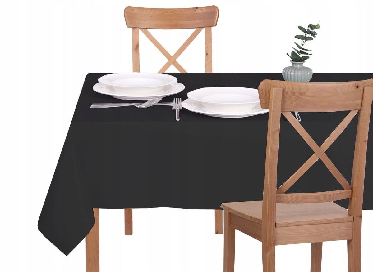 Obrus plamoodporny - 140X240 - solid czarny serweta żakardowa z poliestru, gładka dekoracja stołu do jadalni